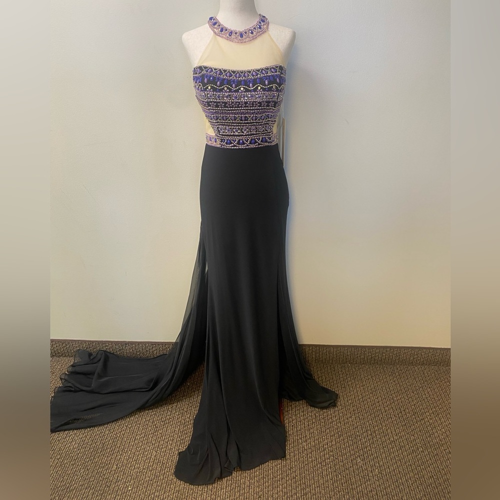 NWT Rachel Allan Exclusive 1021 Sz 6  Black / Purple
Front Split w sheer train